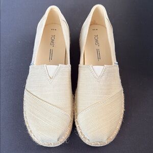 TOMS Alpargata Platform Rope Natural Heavy Twill Cream Espadrille Slip-On Shoes